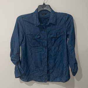 Dark Denim Button Down Long Sleeve Women’s Blouse